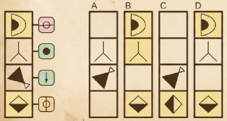 命令表に記載された命令を上から順番に実施した場合の結果として得られる図形群は選択肢A～Dのうちのどれか。